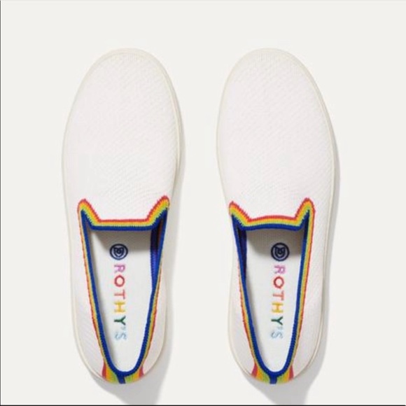 Rothy’s Pride White Rainbow Slip On Sneakers - Picture 1 of 6